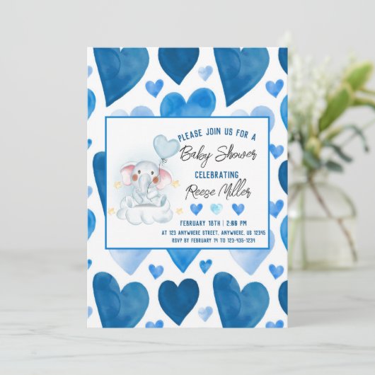 Invitation Baby shower d'hiver Blue Hearts (Debout devant)