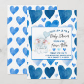 Invitation Baby shower d'hiver Blue Hearts (Devant / Derrière)