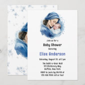 Invitation Baby shower d'hiver Blue Mother & Child Boy (Devant / Derrière)