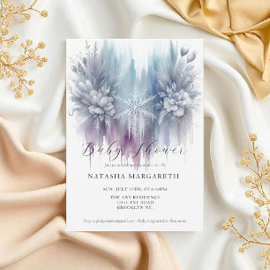 Invitation Baby shower d'hiver Blue Silver Snowflake Élégant