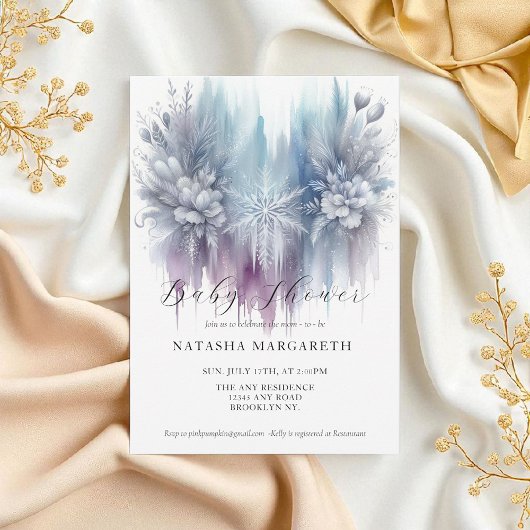 Invitation Baby shower d'hiver Blue Silver Snowflake Élégant