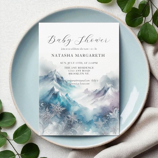 Invitation Baby shower d'hiver Blue Silver Snowflake Élégant