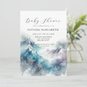 Invitation Baby shower d'hiver Blue Silver Snowflake Élégant (Debout devant)