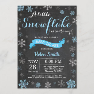 Invitation Baby shower d'hiver Blue Snowflake Chalkboard