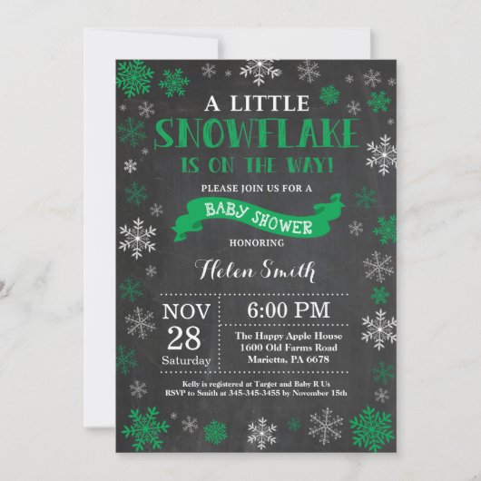 Invitation Baby shower d'hiver Chalet de flocons de neige ver (Devant)