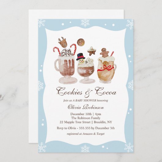 Invitation Baby shower d'hiver Cosy Cocoa and Cookies (Devant / Derrière)