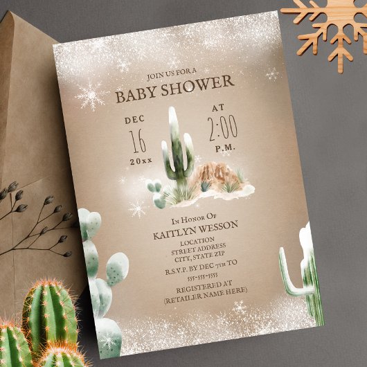 Invitation Baby shower d'hiver de Cactus à neige du désert