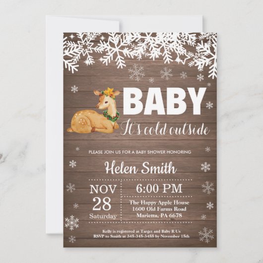 Invitation Baby shower d'hiver de cerfs rustiques (Devant)