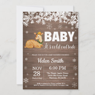 Invitation Baby shower d'hiver de cerfs rustiques