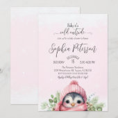 Invitation Baby shower d'hiver de fille rose mignonne (Devant / Derrière)