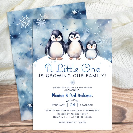 Invitation Baby shower d'hiver de la famille Pengu