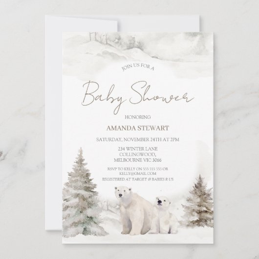 Invitation Baby shower d'hiver de l'ours blanc moderne (Devant)
