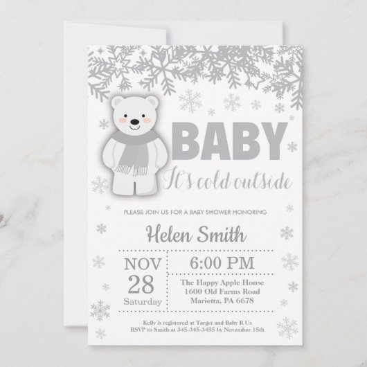Invitation Baby shower d'hiver de l'ours polaire Snowflake In (Devant)
