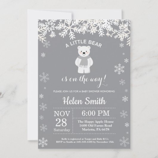 Invitation Baby shower d'hiver de l'ours polaire Snowflake In (Devant)
