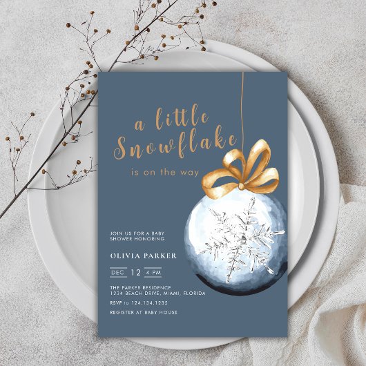 Invitation Baby shower d'hiver de Navy Blue A Little Snowflak