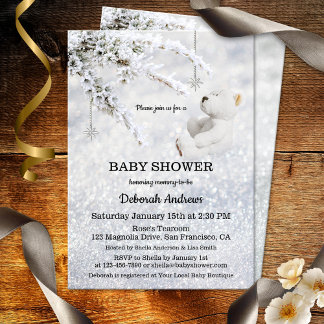 Invitation Baby shower d'hiver de neige mousseuse