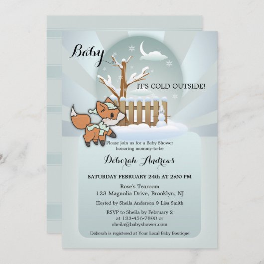 Invitation Baby shower d'hiver de neige sur le ren (Devant / Derrière)