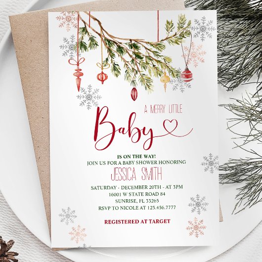 Invitation Baby shower d'hiver de Noël.