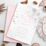 Invitation Baby shower d'hiver de Parties scintillant rose et<br><div class="desc">Venez profiter de la saison avec notre invitation au baby shower d'hiver,  ornée de délicats flocons de parties scintillant rose et faux argent. Le message "Baby,  It's Cold Outside" est présenté avec élégance dans la calligraphie et la typographie serif.</div>