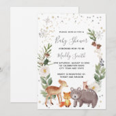 Invitation Baby shower d'hiver des animaux des bois mignons (Devant / Derrière)