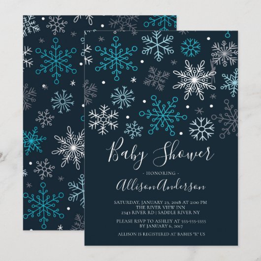 Invitation Baby shower d'hiver des flocons de neige modernes (Devant / Derrière)