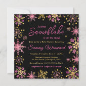 Invitation Baby shower d'hiver des flocons d'or et de rose (Devant)
