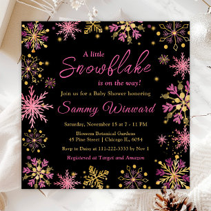 Invitation Baby shower d'hiver des flocons d'or et de rose