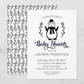 Invitation Baby shower d'hiver Doodle Penguin (Devant / Derrière)