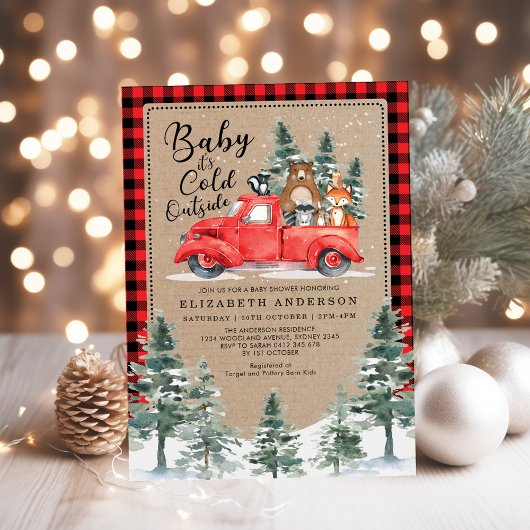 Invitation Baby shower d'hiver du bûcheron de bois