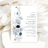 Invitation Baby shower d'hiver du Fleur sauvage bleu