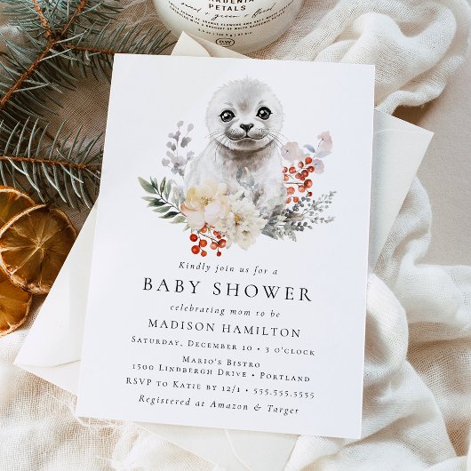 Invitation Baby shower d'hiver du phoque arctique