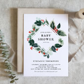 Invitation Baby shower d'hiver et de verdure Holly