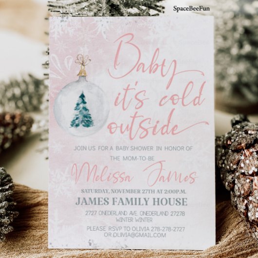 Invitation Baby shower d'hiver Fille bébé il fait froid à l'e