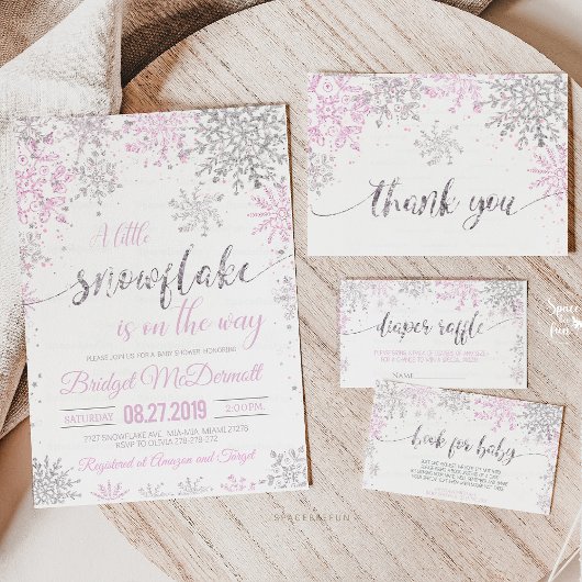Invitation Baby shower d'hiver Fille de flocon de neige