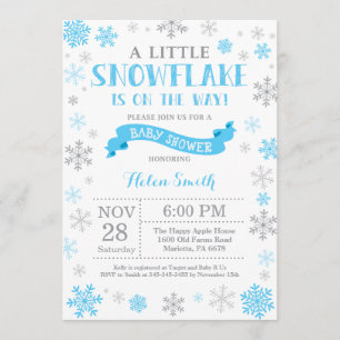 Invitation Baby shower d'hiver Flocon de neige ble