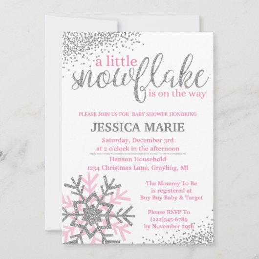 Invitation Baby shower d'hiver - Flocon de neige r (Devant)