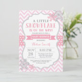Invitation Baby shower d'hiver Flocon de neige ros (Debout devant)