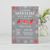 Invitation Baby shower d'hiver Flocon rouge blanc et gris (Debout devant)