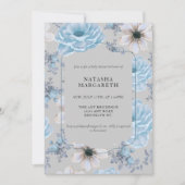 Invitation Baby shower d'hiver Floral Argent Bleu Élégant Boh (Devant)