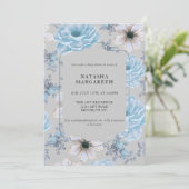 Invitation Baby shower d'hiver Floral Argent Bleu Élégant Boh (Debout devant)