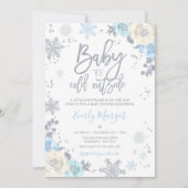 Invitation Baby shower d'hiver floral argent et bleu Snowflak (Devant)