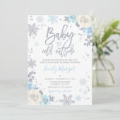 Invitation Baby shower d'hiver floral argent et bleu Snowflak (Debout devant)