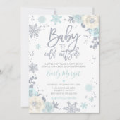 Invitation Baby shower d'hiver floral d'argent et de menthe (Devant)