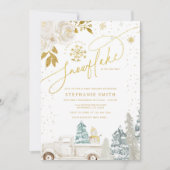 Invitation Baby shower d'hiver Floral d'or (Devant)