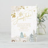 Invitation Baby shower d'hiver Floral d'or (Debout devant)