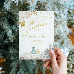 Invitation Baby shower d'hiver Floral d'or