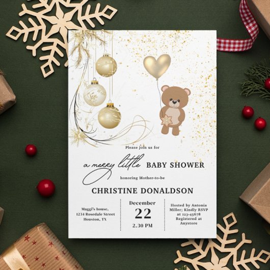 Invitation Baby shower d'hiver Gold Christmas