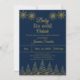 Invitation Baby shower d'hiver Gold et Navy Snowflake