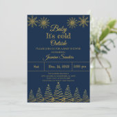 Invitation Baby shower d'hiver Gold et Navy Snowflake (Debout devant)