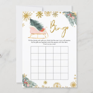 Invitation Baby shower d'hiver Gold Rose Sleigh Bingo bébé